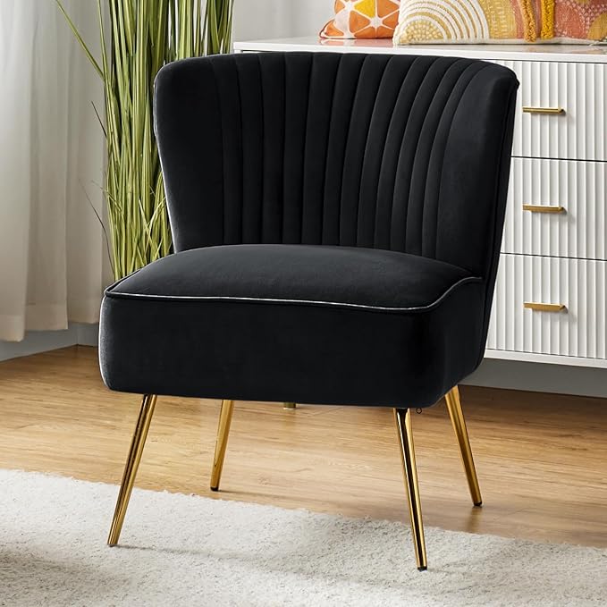 Velvet Accent Chair, Modern Upholstered Cute Side Chair with Gold Metal Legs, Armless