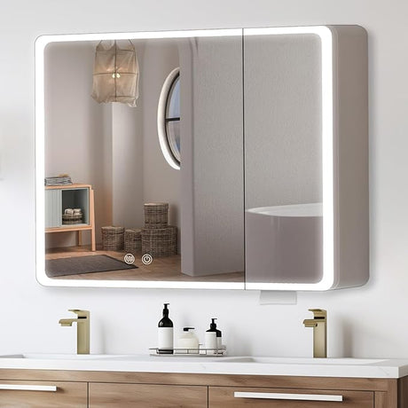 Large Medicine Cabinet with LED Light with Mirror, 35 × 23.6" Lighted Medicine Cabinet