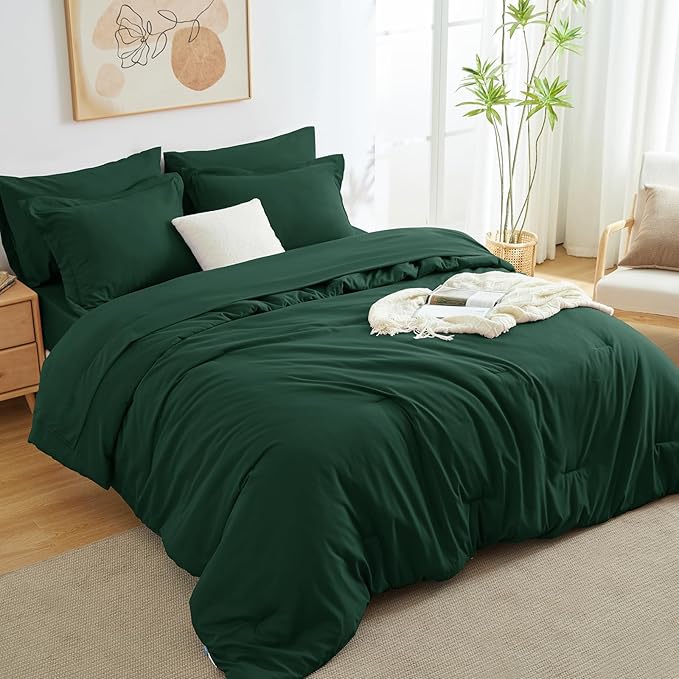 Queen Comforter Set Sage Green, 7 Pieces Bed in a Bag, Bedding Comforter Set