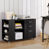 Mobile Wood File Cabinet, 3 Drawer Lateral Filing Cabinet, Black