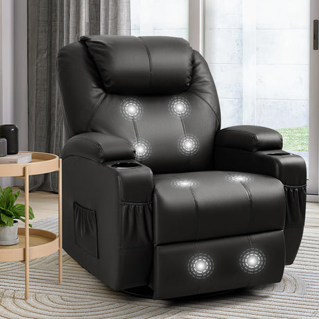 Rocker Recliner Chair with Massage for Elderly, Leather Adjustable 360°Swivel Rocking