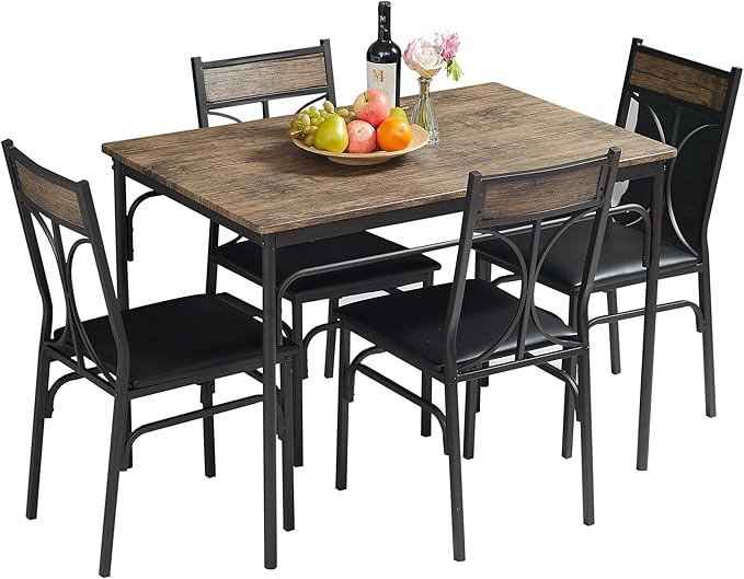 5-Piece Dining Table Set for Home Kitchen Small Space Breakfast Nook, 4 Faux Leather