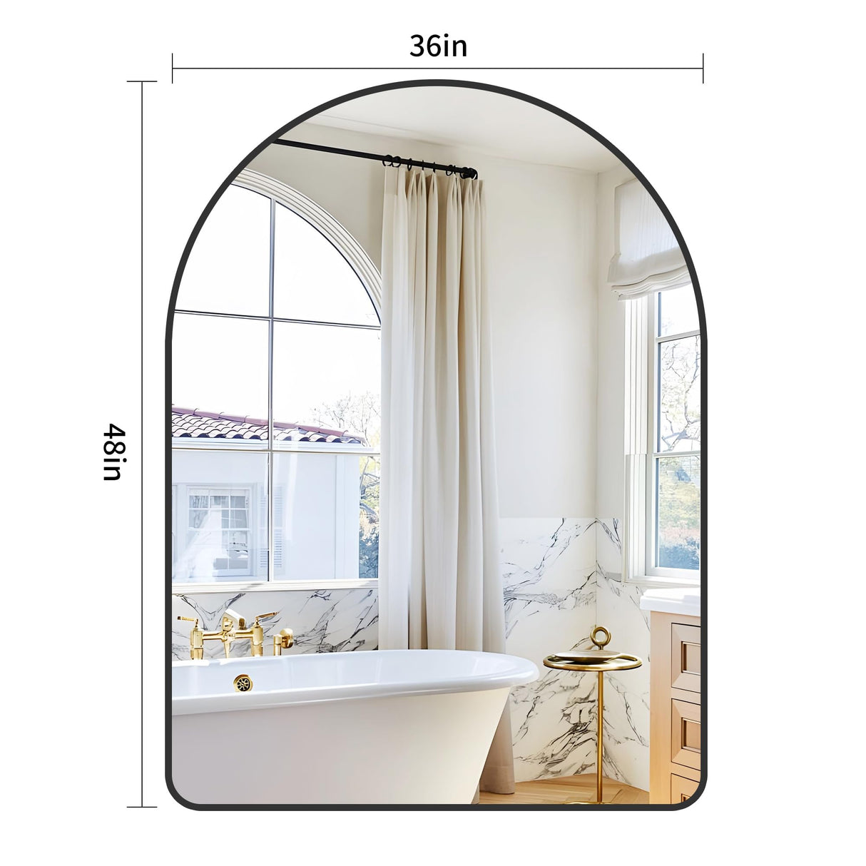 Arched Bathroom Mirror, 36"x48" Black Arched Mirror for Bathroom, Wall Mounted Mirror, Black Vanity Wall Mirror w/Metal Frame for Bedroom, Entryway, Living Room, Vertically Hanging