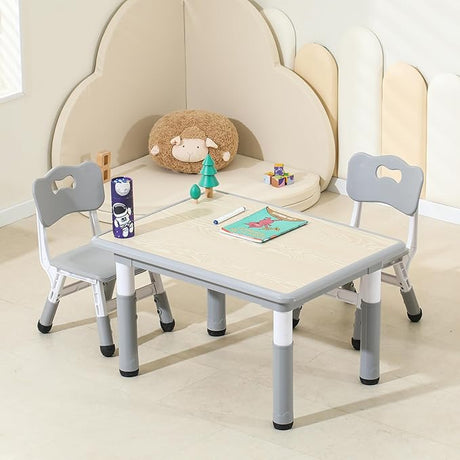 Kids Table and Chairs, Height-Adjustable Toddler Table and Chair Set with 31.5''Lx23.6''W Graffiti Desktop