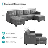 Modular Sectional Couch Sofa, Convertible U Shaped Couch with Storage Ottomans,