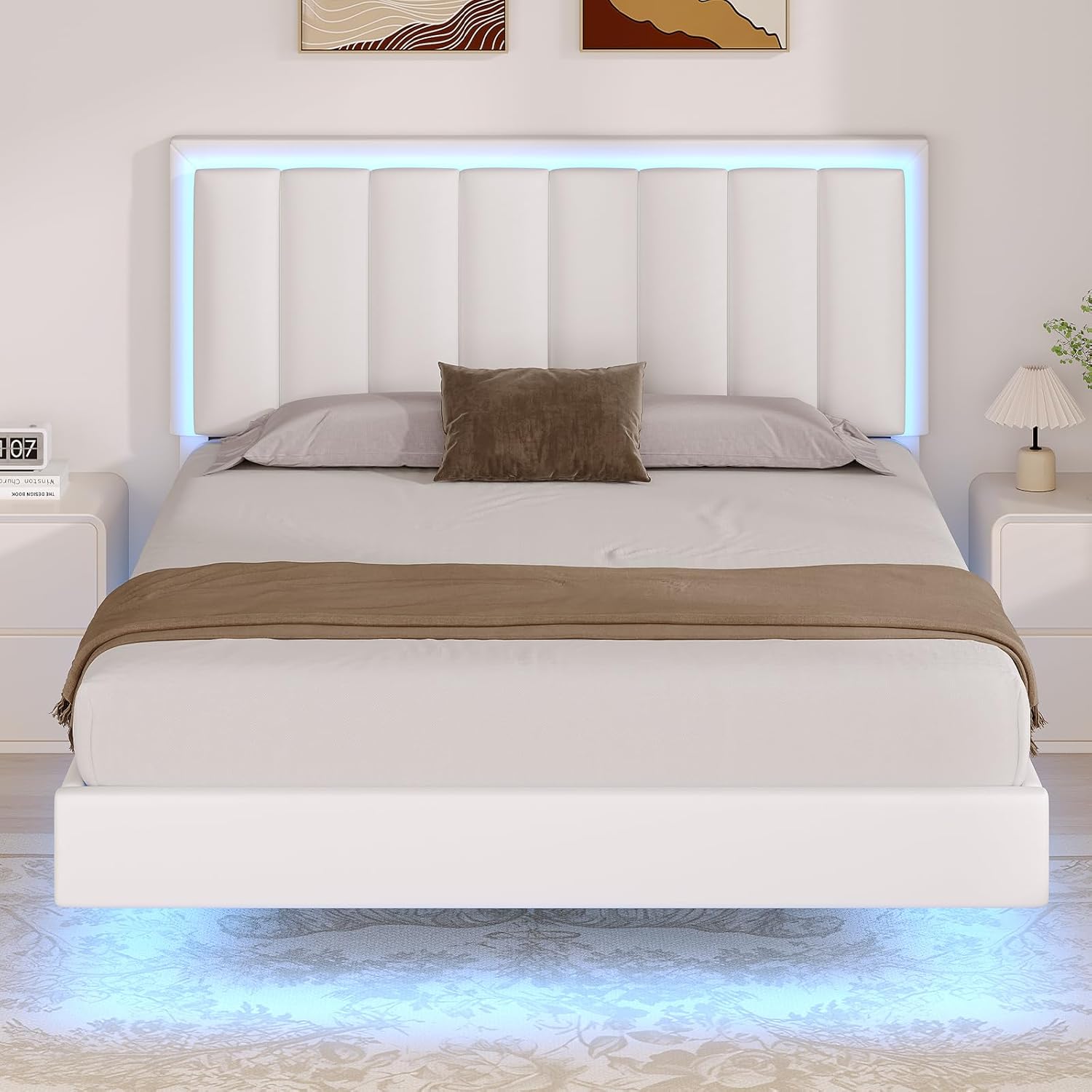 Queen Floating Bed Frame with RGB LED Lights