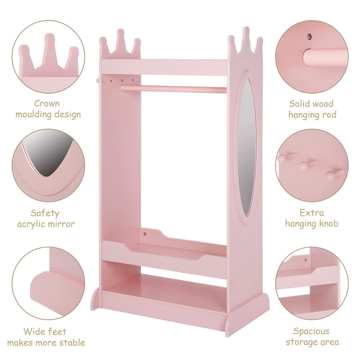 Kids Dress up Storage with Mirror,Costume Closet for Kids, Open Hanging Armoire Closet