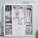 74" H Closet with Doors White Wooden Armoire Wardrobe Closet Freestanding Clothes