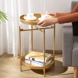 2-Tier Round Metal End Side Table, Accent Anti-Rust Waterproof Simplistic Sofa Table