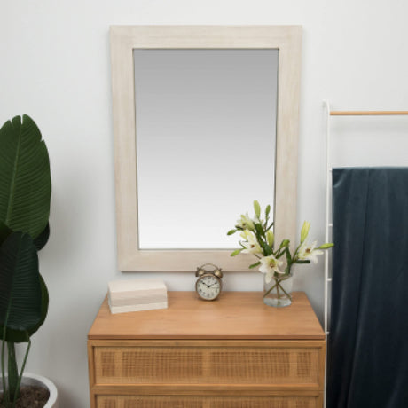 30" x 40" Rustic Wood Framed Rectangular Mirror | White Washed Vanity Mirror