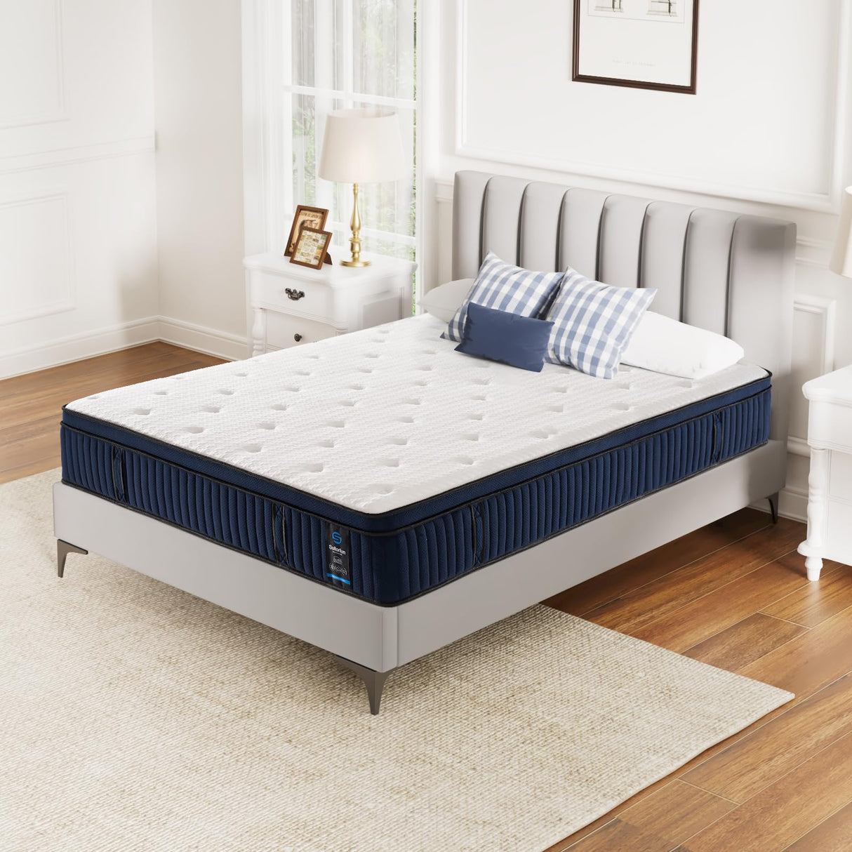 14" Hybrid Mattress King with Ice Silk Cover, 7-Zone Pocketed Coils and Gel Memory Foam for Instant Cooling