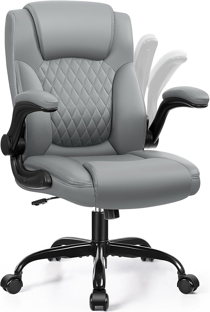 Leather Office Chair, PU Home Computer Desk Chairs with Ergonomic Back Support