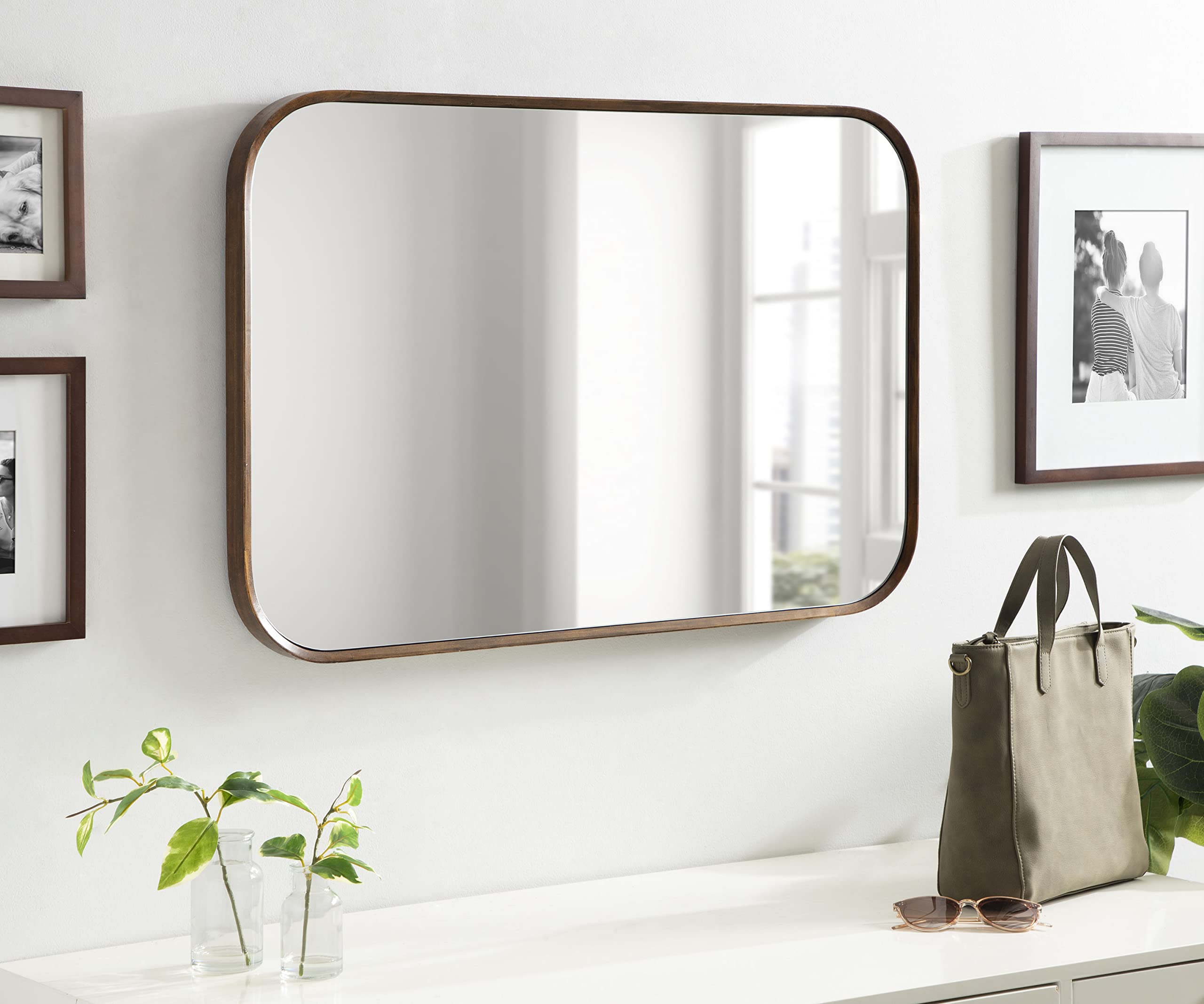 Nordlund Modern Wood Framed Wall Mirror, Walnut Brown