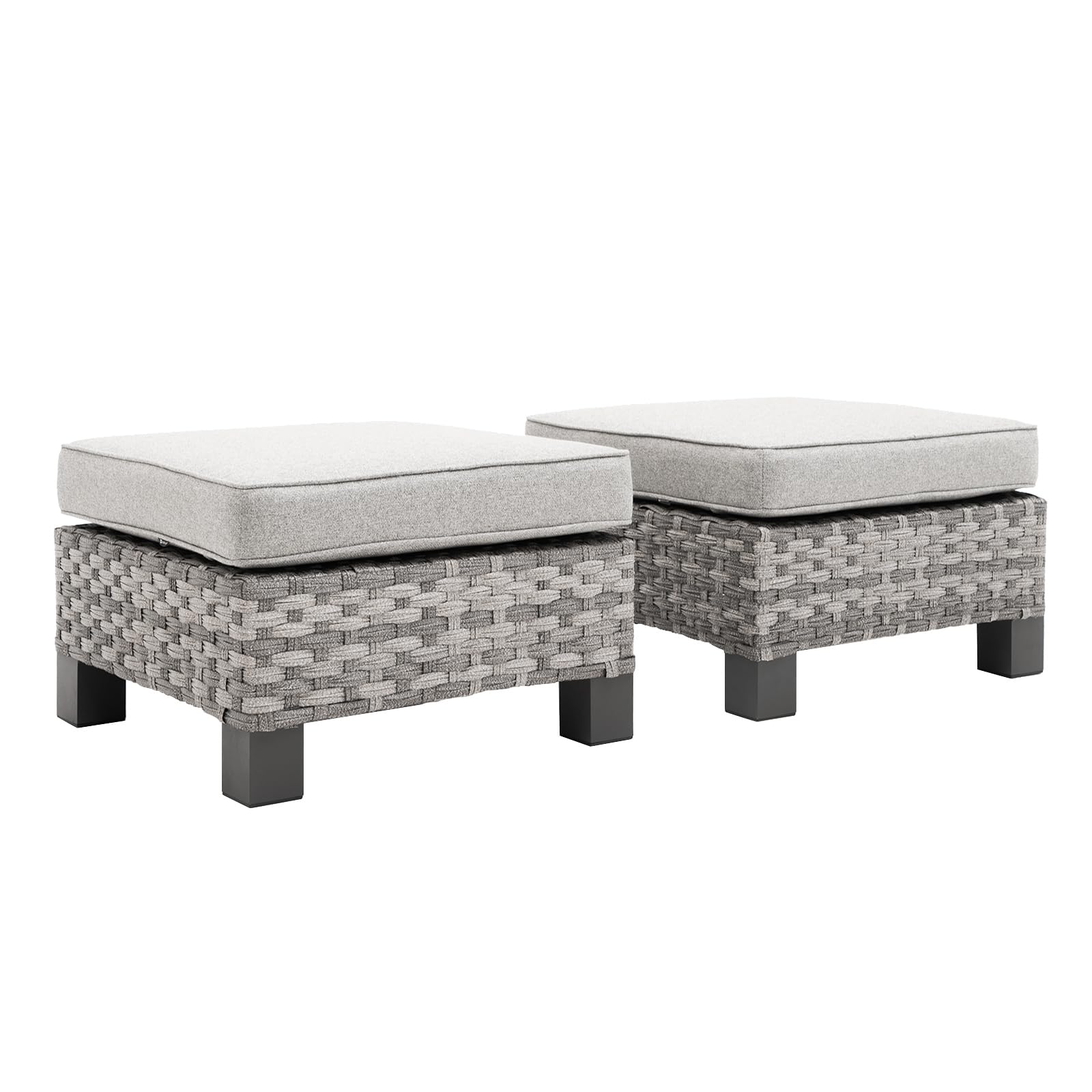 Outdoor Patio Ottomanr Wicker Ottomans for Patio 2 Pieces Rattan Ottoman