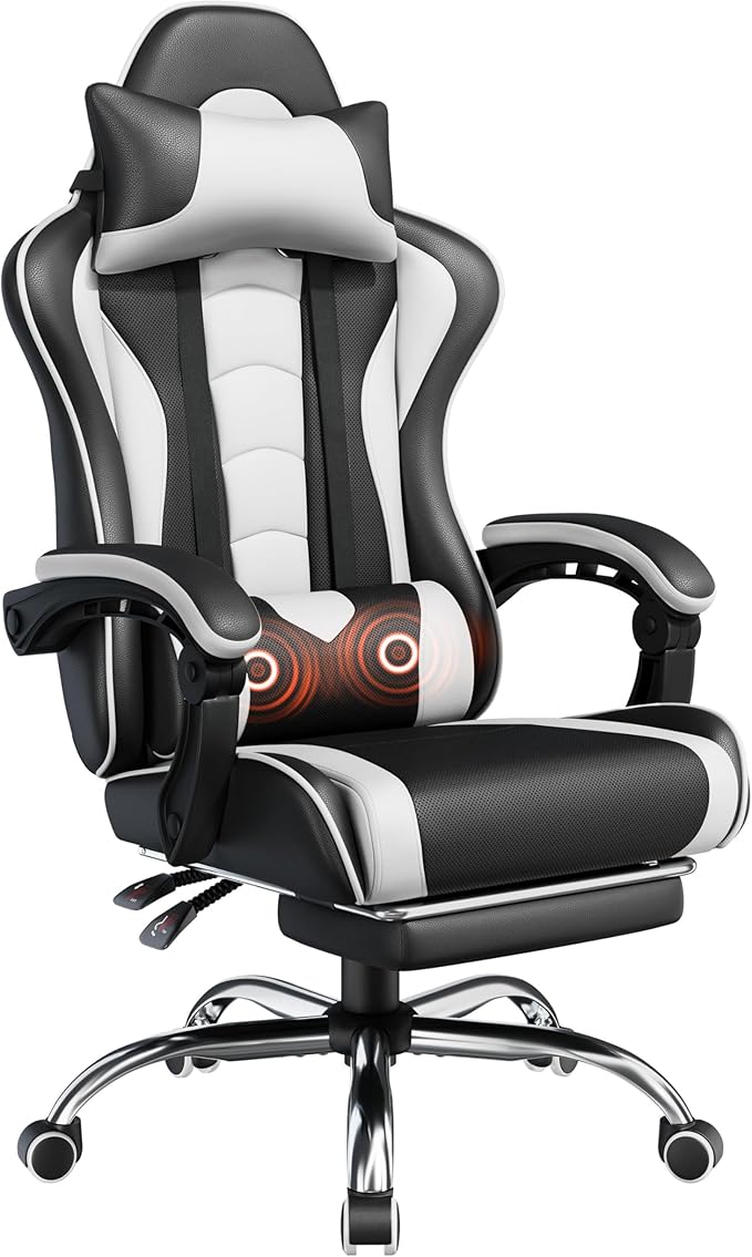 Gaming Chair, Video Game Chair with Massage Lumbar Support and Footrest Height