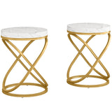 26 Inches White and Gold Faux Marble Top End Tables Living Room Set of 2