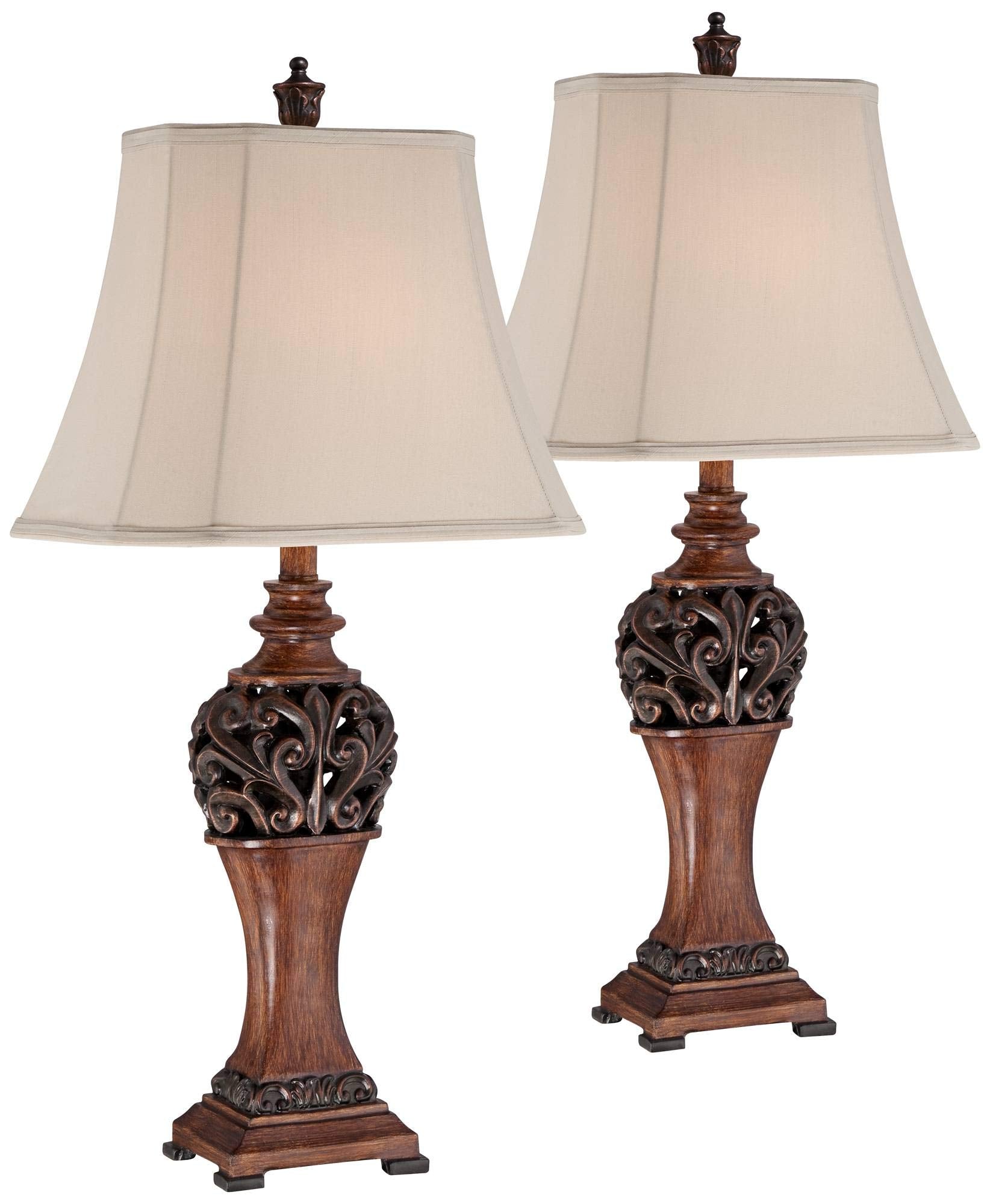 Exeter Traditional Table Lamps Set of 2 - 30" Bronze Carved Leaf Design