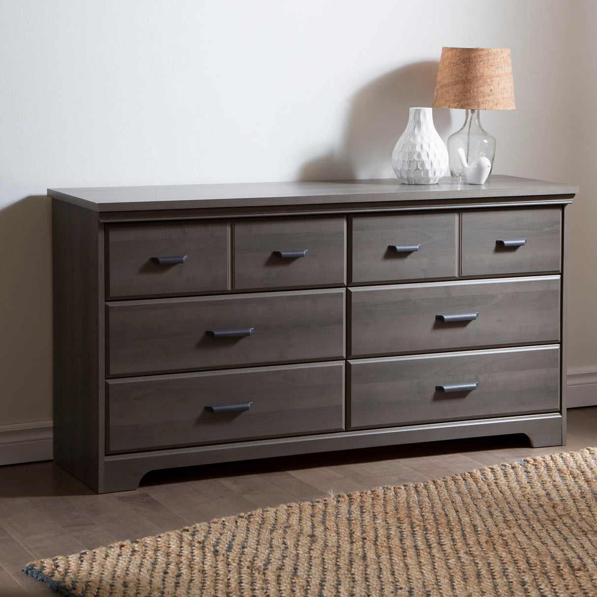 Versa Collection 6-Drawer Double Dresser, Gray Maple with Antique Handles