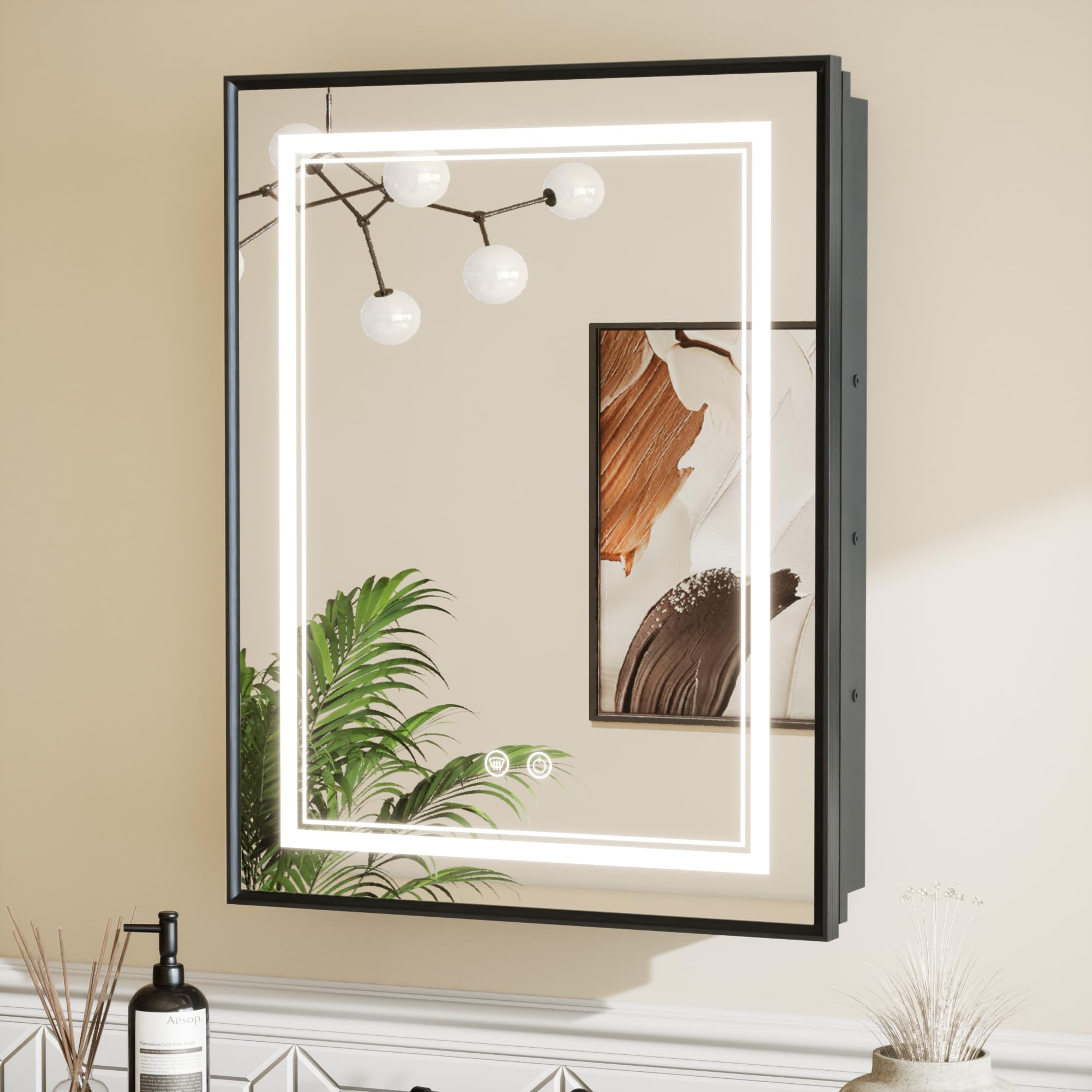 Black Led Bathroom Medicine Cabinet with Mirror 20 x 26 Recessed or Surface Mount