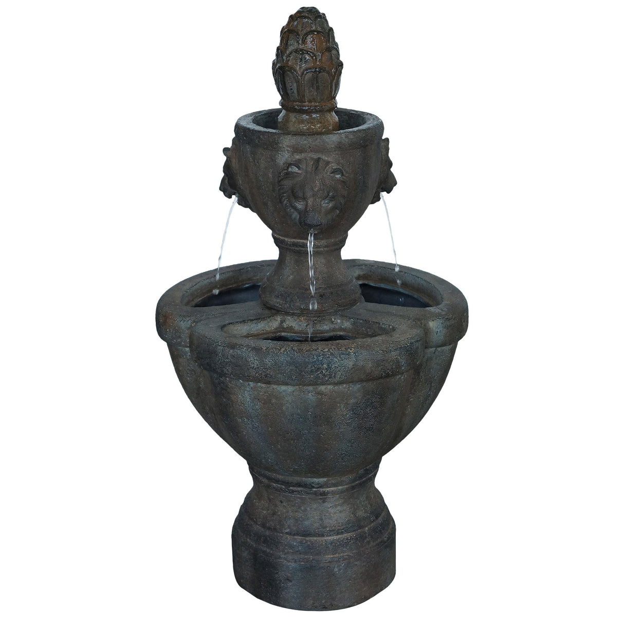 Lion Head Stone Water Fountain, Brown