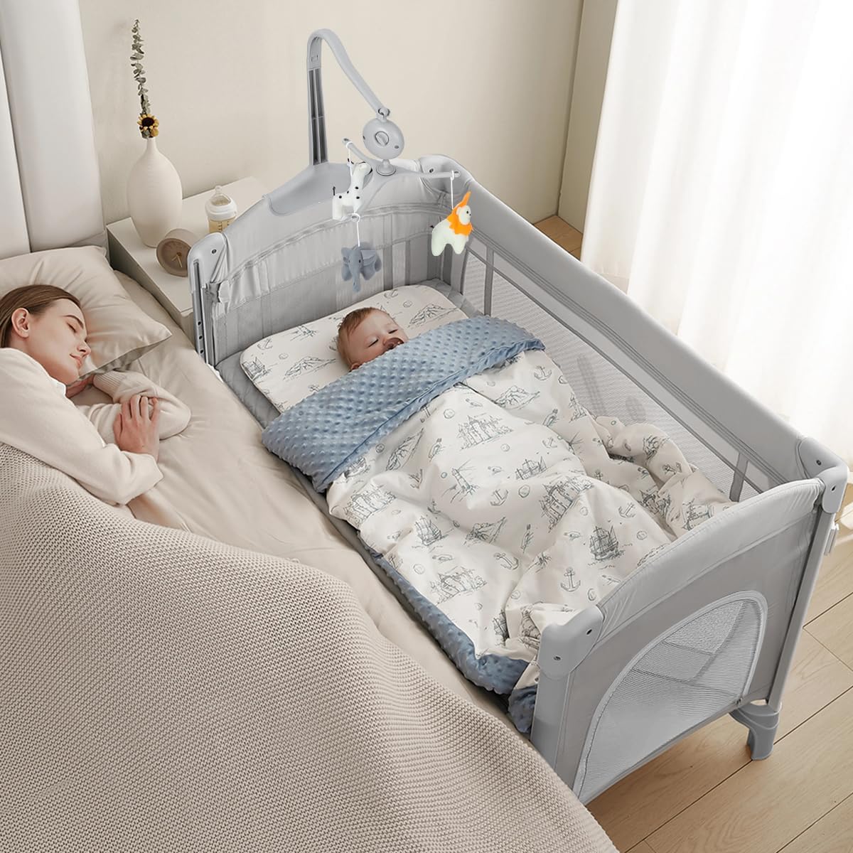 5-in-1 Playpen Portable Crib for Baby,Multifunction Bedside Crib from