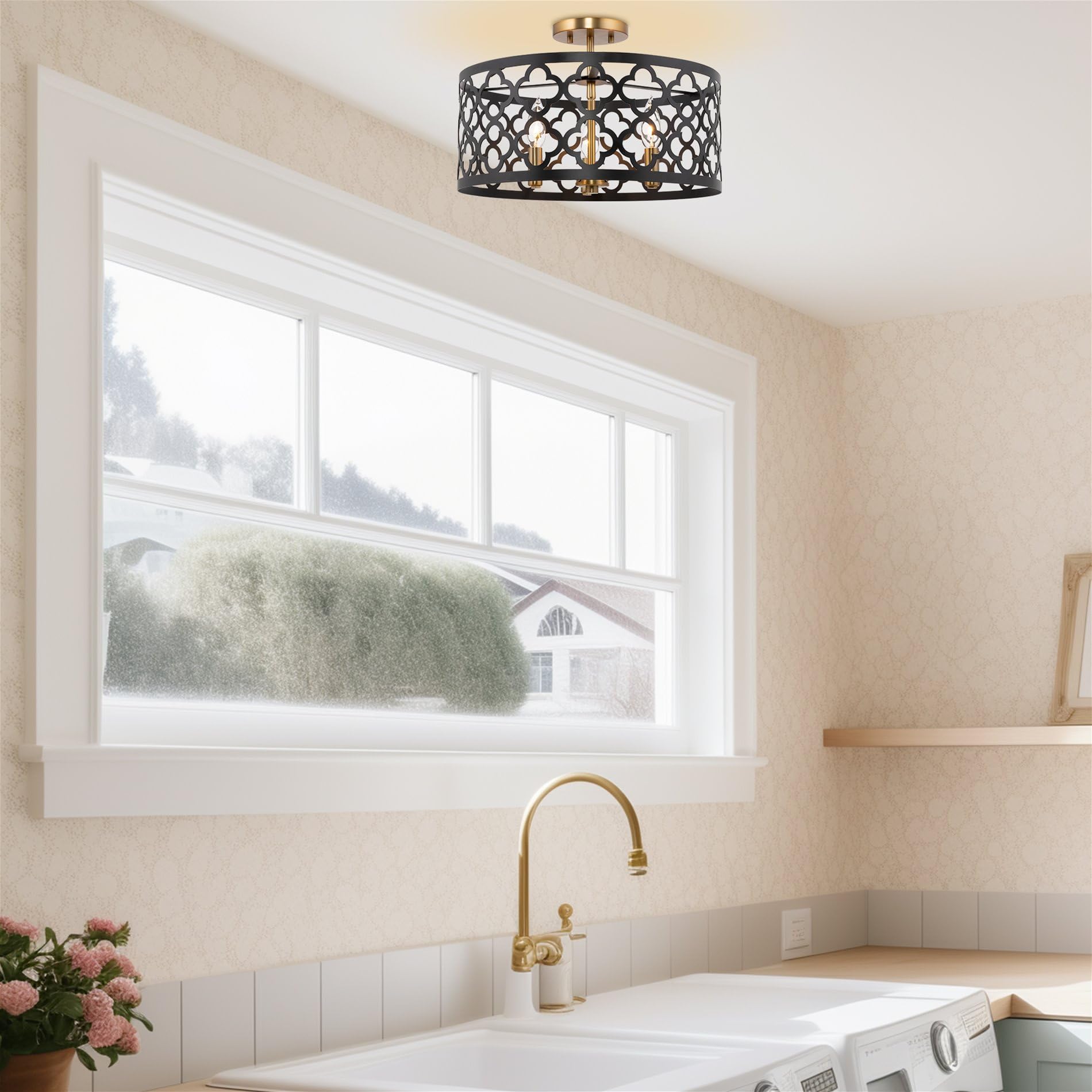 Sutton 16" 3-Light Modern Semi-Flush Mount Ceiling Light, Metal Drum Shade