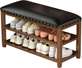 2-Tier Shoe Rack for Entryway, Wooden Shoe Bench with Padded Seat