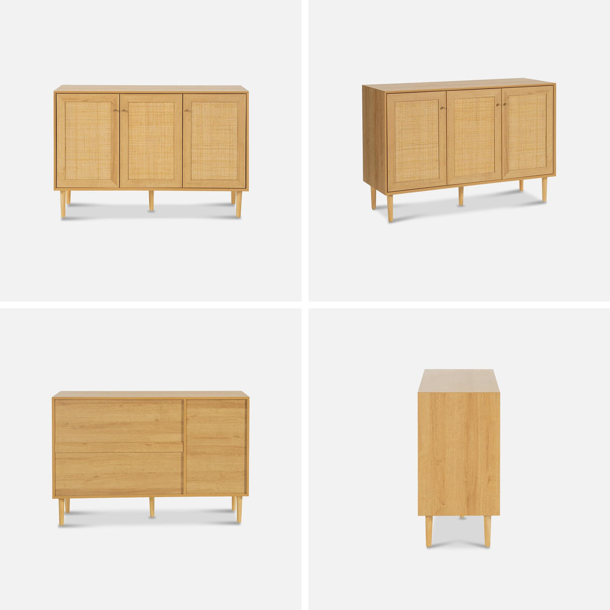 Boho Rattan Storage Cabinet - 3 Door Sideboard Buffet with Adjustable Shelves