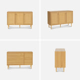 Boho Rattan Storage Cabinet - 3 Door Sideboard Buffet with Adjustable Shelves