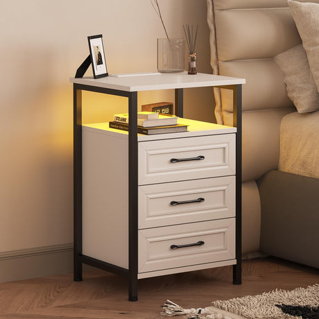 Nightstands Set of 2 with Charging Station, 3 Drawers Nightstands