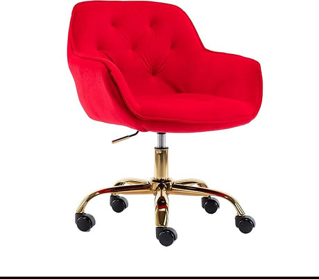 Comfy Home Office Task Chair with Wheels, Cute Modern Upholstered Velvet Back Adjustable Swivel Vanity Desk Chair,