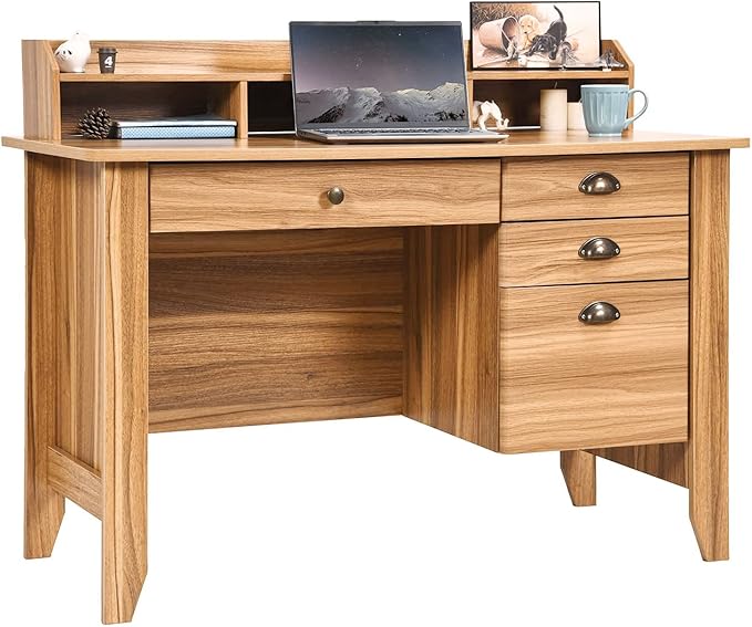 White Desk with Drawers, 47 Inch Home Office Computer Desk with File Drawers Student Girls Desks Teens Writing Table with Hutch, Small Desk with Drawer for Bedroom, White