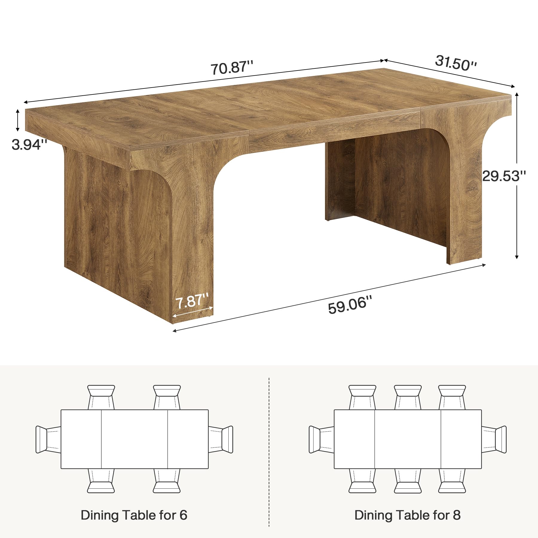 71-Inch Farmhouse Dining Table for 6-8 People