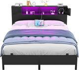 Queen Size Bed Frame with Storage Headboard