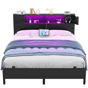 Queen Size Bed Frame with Storage Headboard