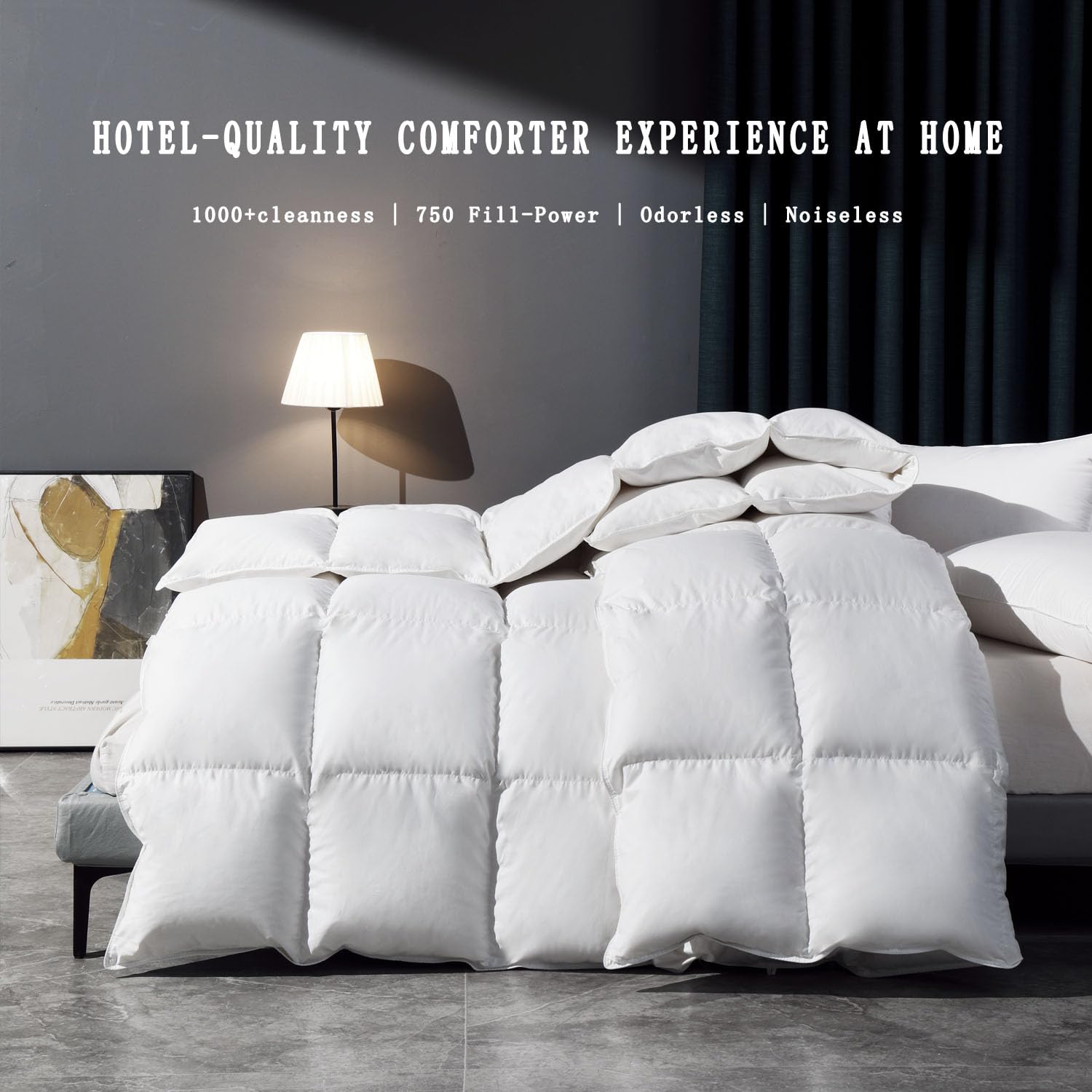Down Fiber Comforter Full Size Duvet Insert, Ultra Soft Luxury All Season White 100% Cotton Hotel Collection Bed Comforter with 8 Corner Tabs, Box Stitched Fluffy Cozy Medium Warmth 82 x 86