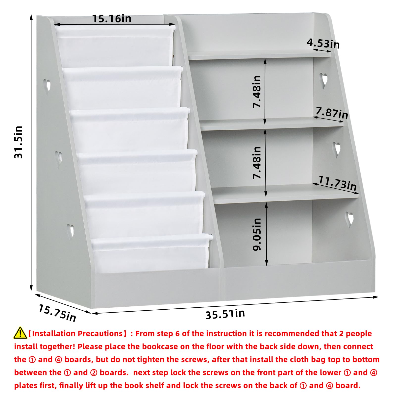 4 Tier Kids Bookshelf and Storage Organizer, Five Layer Sling Children Bookcase, Baby