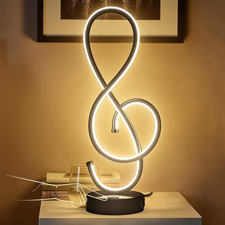 RGB Modern Table Lamp, LED Spiral Lamp with Music Note Design, Black Bedside Lamp