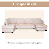 Shape Sectional Sofa, Double Extra Wide Chaise Lounge Couch, Beige