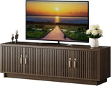 Mid-Century Modern TV Stand for 65-75 Inch TVs, Media Console with Slatted Doors,