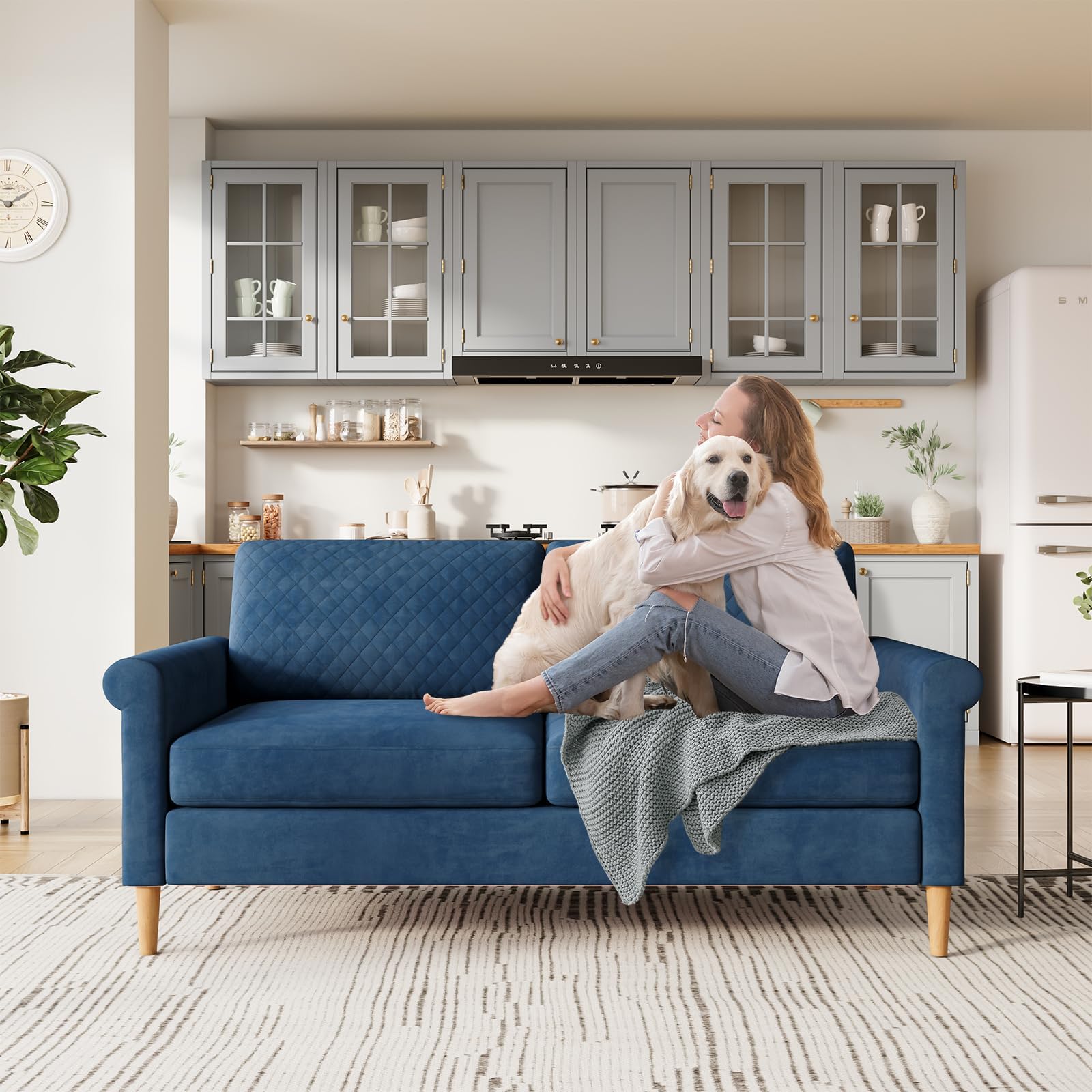 65" Blue Loveseat - Mid-Century Modern 2-Seat Sofa