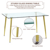 51 inch Glass Dining Table Set for 4, Dining Table & Chair Sets with Gold Plating Legs