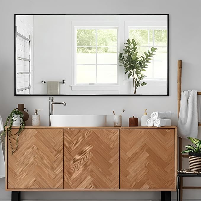 Bathroom Mirror, Black Frame Mirror , Rectangle Wall Mounted Mirror