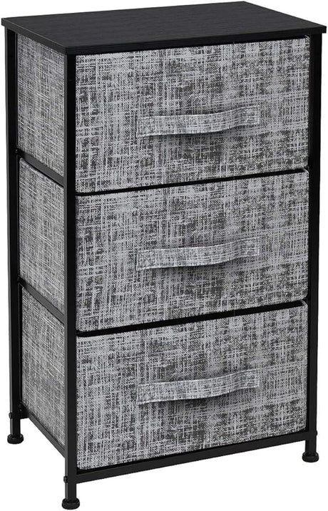 Nightstand with 2 Drawers - Bedside Furniture End Table Night Stand - Steel Frame, Wood Top & Easy Pull Modern Print Fabric Bins - Small Dresser & Chest for Home, Bedroom Accessories & Office