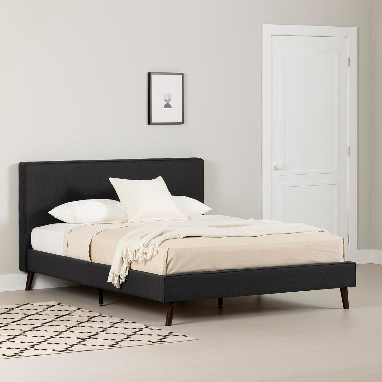 Milton Complete Upholstered Bed, Queen, Matte Charcoal