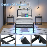 Twin Bed Frame with Headboard Shelf, Metal Platform Bed Frame with Charging Station