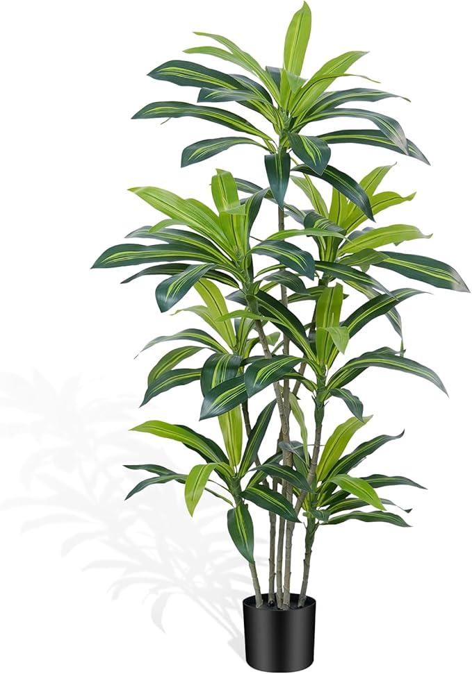 Dracaena Plant Artificial Tree 5Ft Tall Fake Tropical Floor Plants Potted (Real Touch)