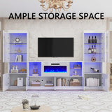 3 Piece Modern High Gloss Fireplace TV Stand + Bookcase Set for Living Room