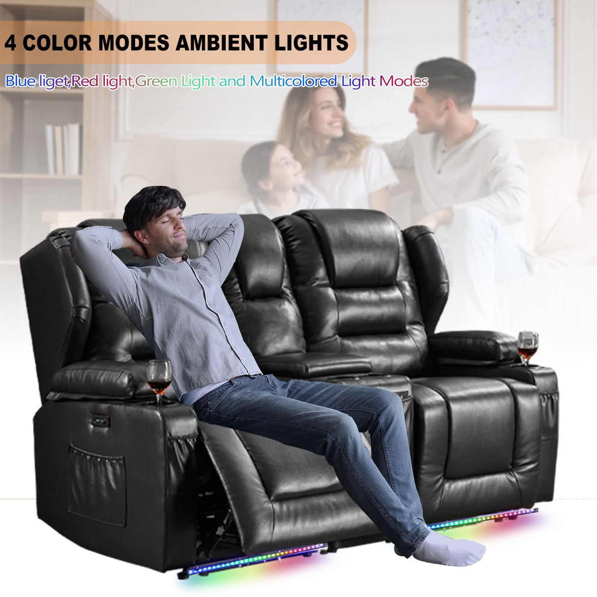 2-Seater Power Loveseat Recliner RV Electric Reclining Sofa Couch Wall