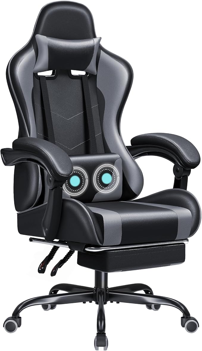 Gaming Chair Ergonomic Computer Chair with Footrest and Massage Lumbar Support